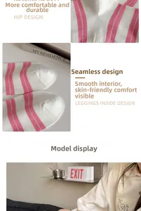 Détails des leggings en coton à rayures roses montrant les coutures plates et le design