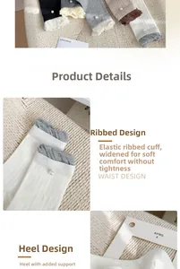 Detail of ribbed socks featuring pearl embellishments and wavy cuffs in various colors