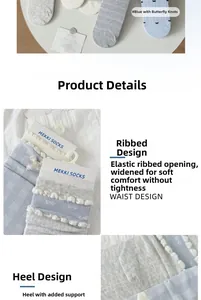 Détails des chaussettes en coton bleu avec bords élastiques larges et talon renforcé