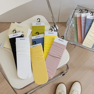 Slouch Socks Women Cotton Mid Calf Stackable Solid Color Breathable Harajuku Soft Casual Hosiery