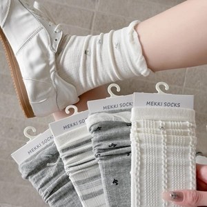 Atmungsaktive graue Damen-Socken im japanischen Stil mit Schleife und Streifenmuster