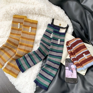 Striped Knitted Leg Warmers Slouch Socks Contrast Color Winter Warm Japanese Academy Style Retro Long Socks For Women