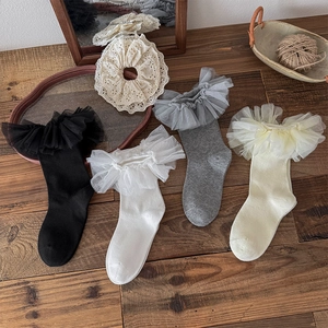 Chaussettes Mi-Mollet Lolita Femmes Coton Peigné Respirant Bordure En Dentelle À Volants Doux Style Japonais Kawaii