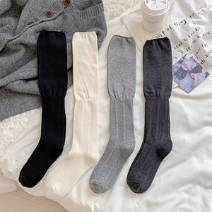 Calze Alte Da Donna In Maglia A Costine Tinta Unita Lunghe Stile Giapponese