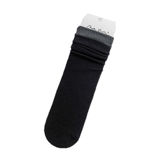 Japanese style black and charcoal gray ribbed mid-calf socks with high-quality knit texture