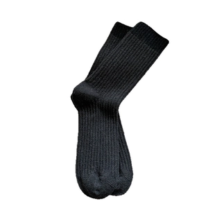 Thick ribbed wool socks in black for women, warm winter crew socks with vertical texture