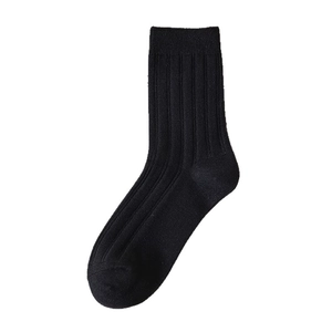 Men's autumn winter black ribbed mid-calf socks with high-quality cotton blend texture