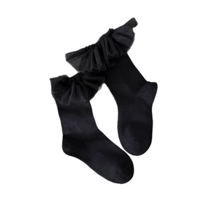 Chaussettes noires style Lolita japonaise avec élégantes bordures en dentelle résille