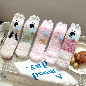 Cute Cartoon Animal Coral Fleece Socks Thickened Warm Home Indoor Winter Floor Sleeping Hosiery For Women