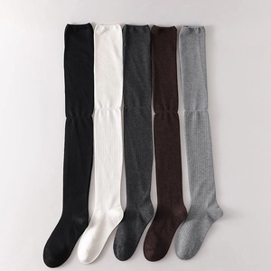 Calze Slouchy Sopra il Ginocchio da Donna Spesse Calde in Misto Lana a Coste Lunghe per l'Inverno Tinta Unita