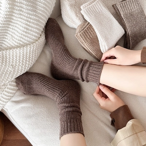 Detailed texture of thick ribbed wool socks in earth tones for autumn and winter comfort