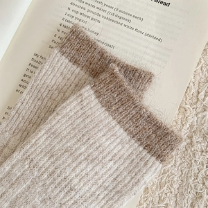 Detailed close-up of thick ribbed knit socks with warm fleece texture and two-tone cuffs