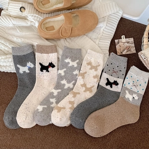 Fair-Isle-Wollsocken mit Scottie-Dog-Jacquard und bunter Tweed-Stricktextur