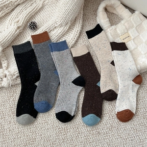 Women's Vintage Color Block Slouch Socks Winter Thick Warm Knit Mid-Calf Socks Confetti Flecked Yarn Ribbed Socks Japanese Style