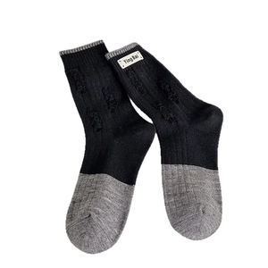 Vintage wool blend crew socks with retro color-block design and fashion cloth label