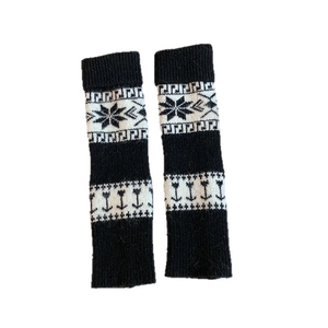 Winter knitted leg warmers in black with white vintage snowflake and geometric jacquard