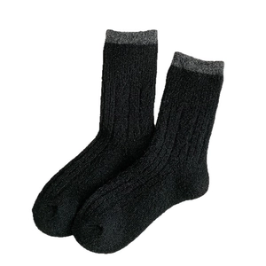 Women thick thermal wool knit socks in black and grey for cold winter warmth