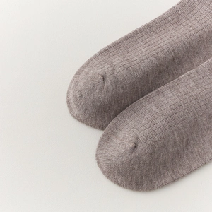 Close-up of fine rib-knit wool calf socks showing detailed toe seam and soft texture