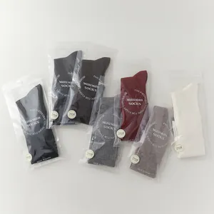 Detailed view of ribbed wool calf socks with 7A antibacterial packaging in six colors