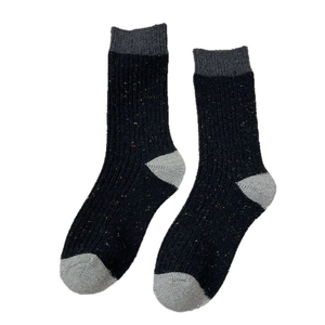 Vintage wool crew socks with contrast color stitching and colorful flecked knit