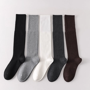 Women's Japanese JK Style Ribbed Knitted Over The Knee Slouch Socks Solid Color Warm Polyester High Tube Long Socks