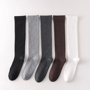 Women Knee High Socks Cotton Blend Solid Color Japanese JK Style Elastic Long Tube Breathable Hosiery Accessories