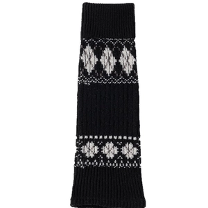 Retro British style knitted leg warmers with grey geometric jacquard and ribbed cuffs