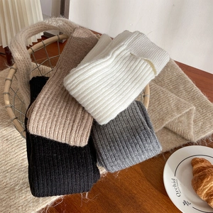 Winter thermal ribbed knit leg warmers in beige, white, grey, and black colors