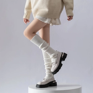 Women Leg Warmers Slouch Socks Ribbed Knit Acrylic Warm Calf Covers Japanese Style Minimalist Solid Color
