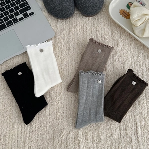 French vintage ribbed mid-calf socks with ruffle trim and metal button in five colors