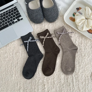 Lot de 3 paires de chaussettes à nœud écossais et bords ondulés pour femmes en automne