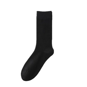 Classic black ribbed wool socks featuring minimalist vertical stripes and textured knit