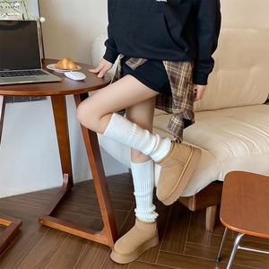 Stivali plateau da donna in camoscio kaki con scaldamuscoli in maglia per autunno inverno