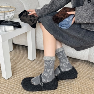 Cozy wool knit socks with cute cartoon bear pattern in various vintage colors