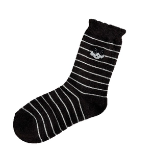 Thick wool socks featuring black and white stripes with a cute cartoon puppy embroidery