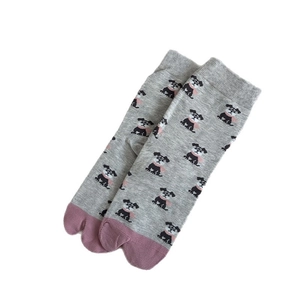 Chaussettes tabi japonaises avec chien de dessin animé et pointe rose en tricot gris