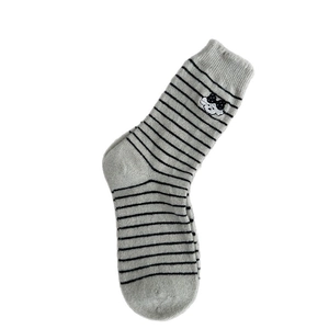 Fair Isle thick wool socks for women featuring cute cartoon puppy embroidery and bow details
