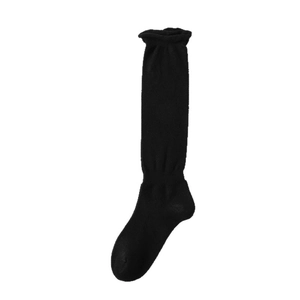 Chaussettes hautes en laine noire avec bord roulé au design minimaliste japonais