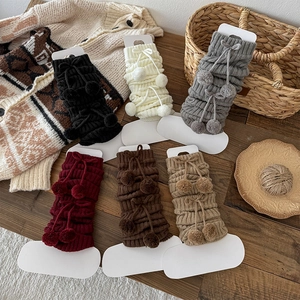 Women Knit Leg Warmers Acrylic Ribbed Winter Warm Soft JK Style With Bow Tie And Pom Poms Decorations Casual Accessory