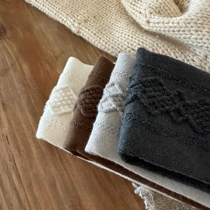 Detail of wool socks showing vintage rhombus texture and wood ear ruffle lace in four colors