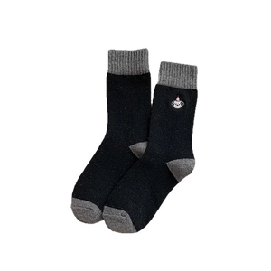 Cute cartoon embroidery color-block wool socks for women in thick warm mid-calf style