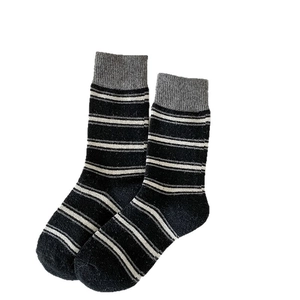 Chaussettes en laine à rayures de style japonais, chaussettes chaudes noires et grises