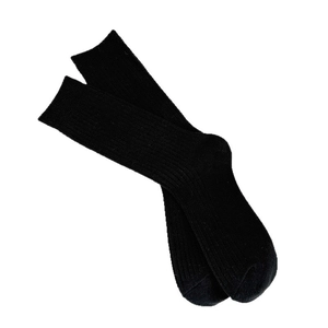 Thick black ribbed crew socks in cozy cotton blend for winter warmth and comfort