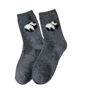 Warm grey wool socks featuring cute cartoon panda flocking for autumn and winter wear