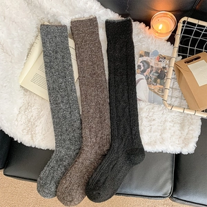 Women Slouch Socks Knitted Acrylic Thickened Warm Winter Over The Knee Long Stockings Cable Knit Solid Color Cozy