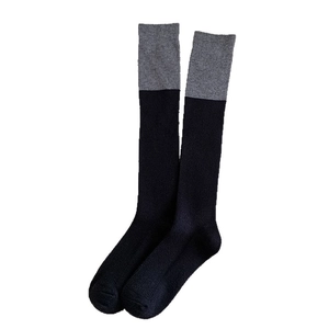Minimalist black and grey contrast ribbed wool knee high socks for winter warmth