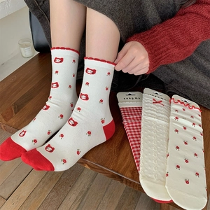Floral crew socks with red bow, gingham patterns and ruffled cuffs for a cute style