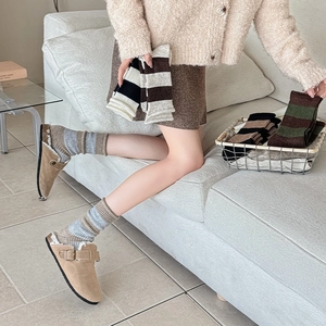 Chaussettes rayées en mélange de laine style coréen avec couleurs vintage et maille côtelée
