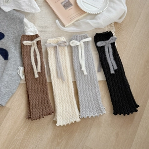 Knitted Leg Warmers Bowknot Lettuce Trim Ruffled Soft Warm Slouch Socks Japanese Style For Women