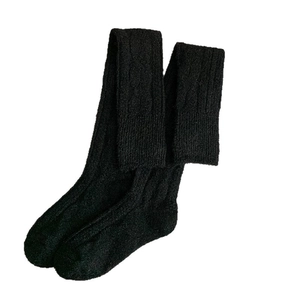 Winter cable knit over-the-knee socks in black with warm thick textured patterns